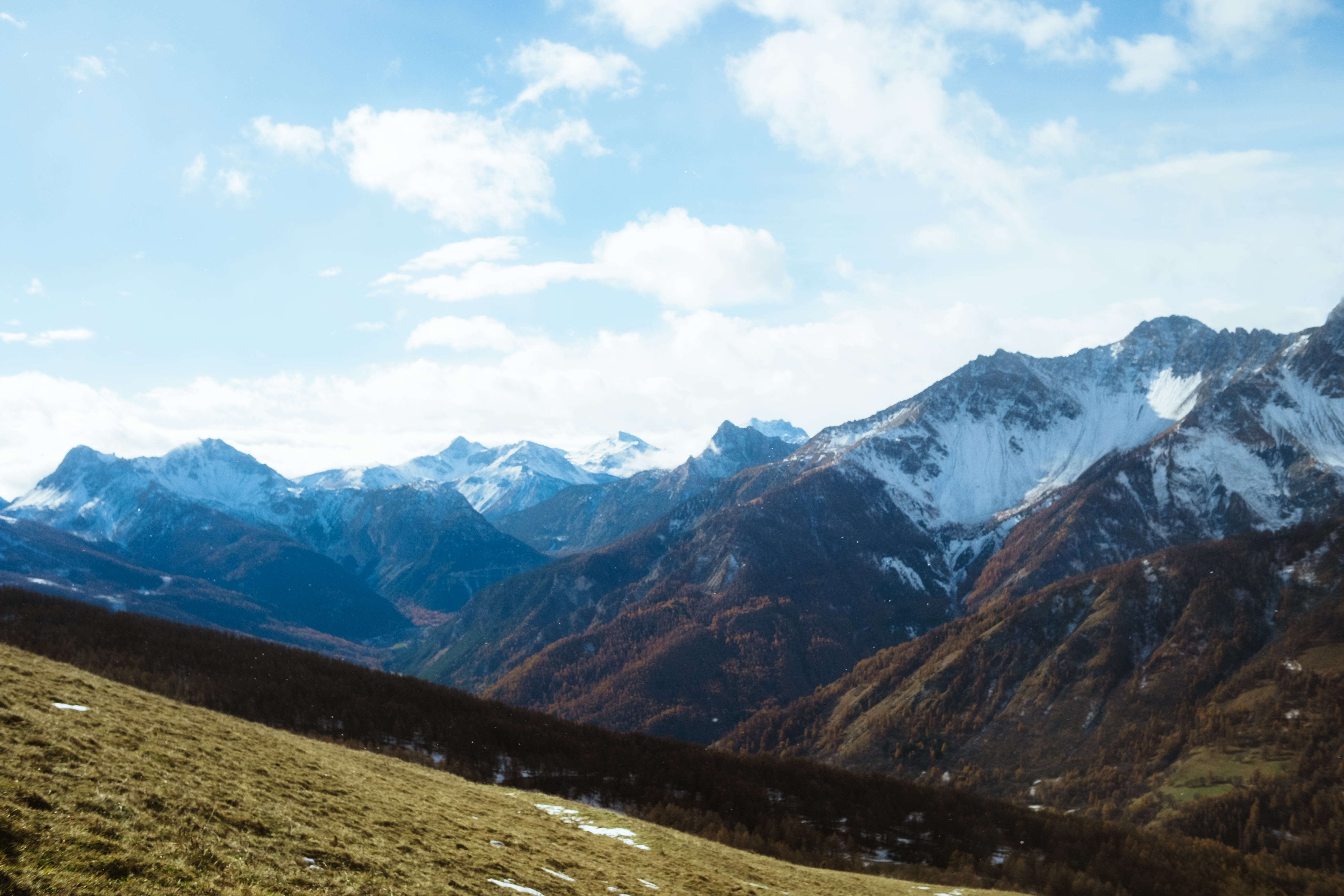 Snow-capped alpine mountain range